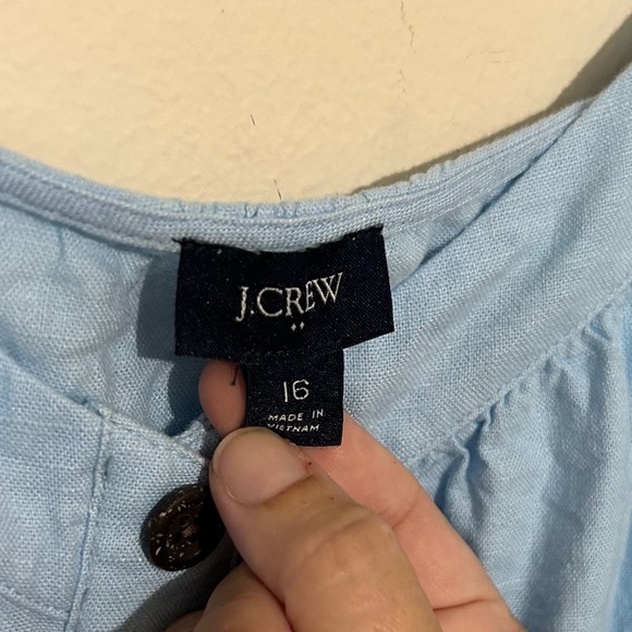 J. Crew Linen Blend Blue Faux Button Front Tiered Sleeveless Swing Dress SZ 16 - Picture 3 of 7